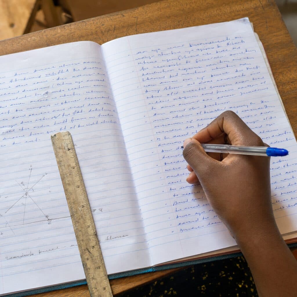 Close-up of a student's handwritten study notes