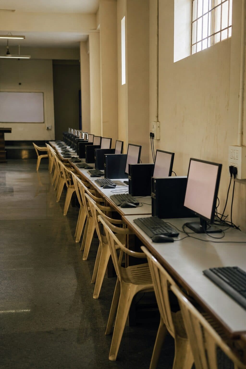 A row of computers at a CBT centre